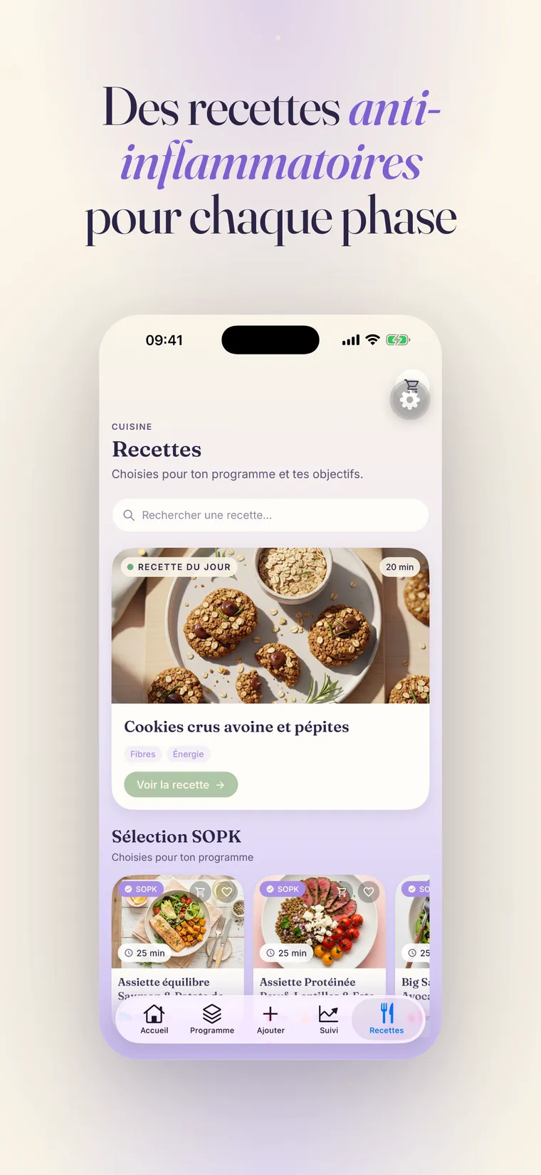 Bibliothèque de recettes Helena filtrées par programme et par restriction alimentaire